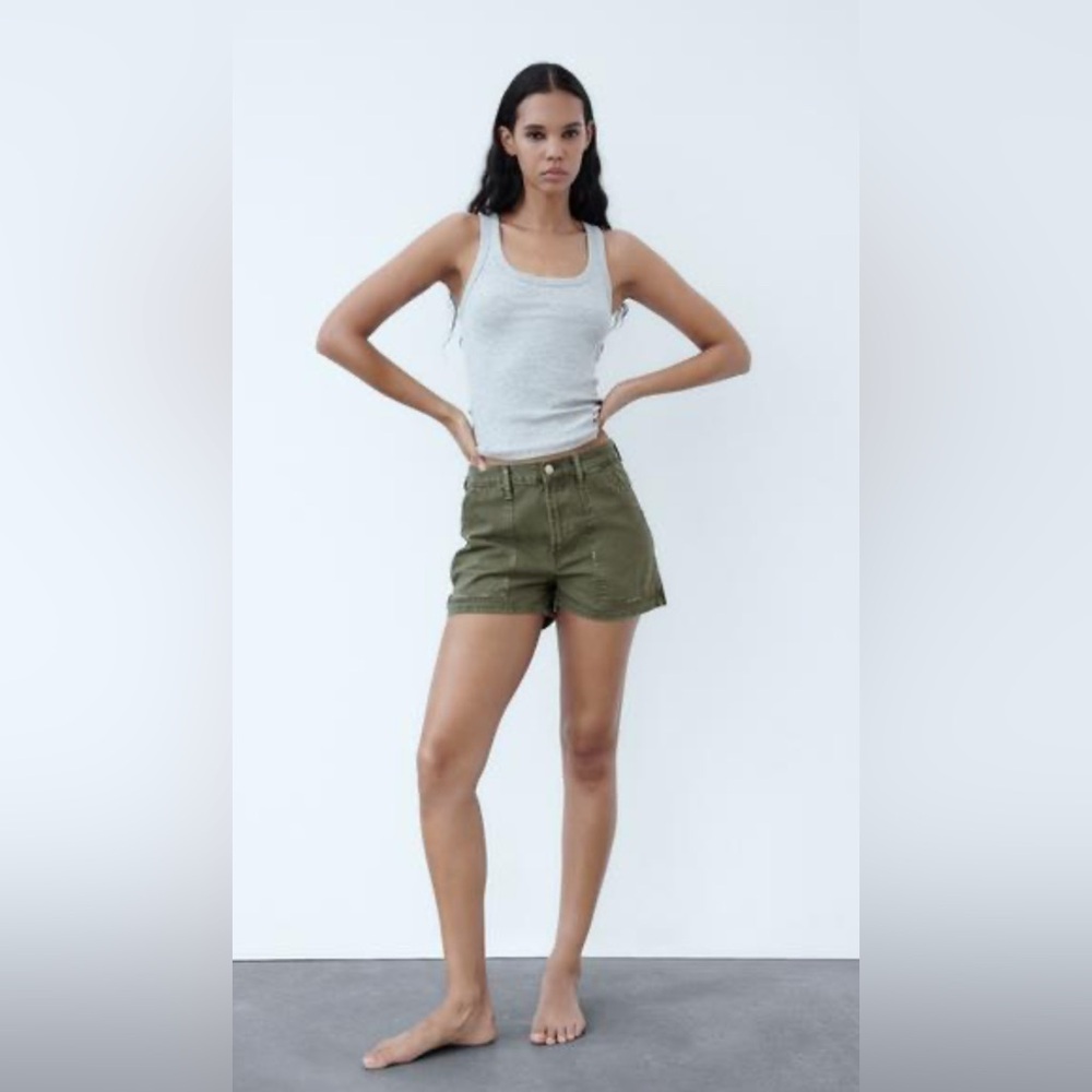 Zara  • High Waisted TRF Distressed Cargo Shorts • Sz 2